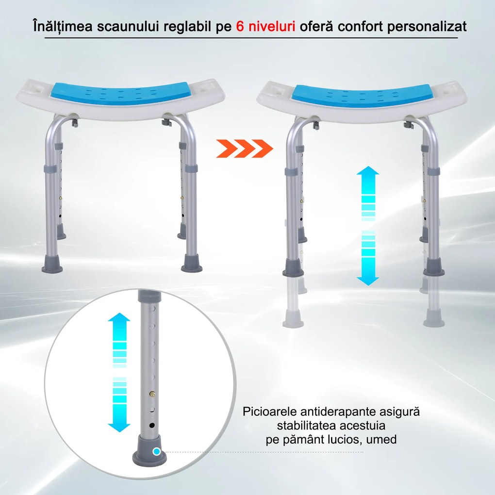Scaun dus HOMCOM, aluminiu, antiderapant, inaltime reglabila | Aosom Romania
