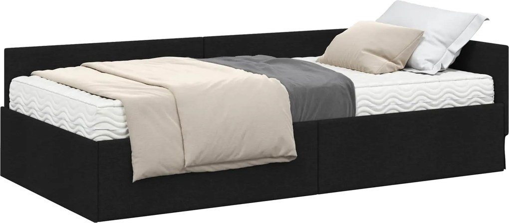 vidaXL Cadru de pat colțar cu saltea Altele 2 pcs Negru țesătură