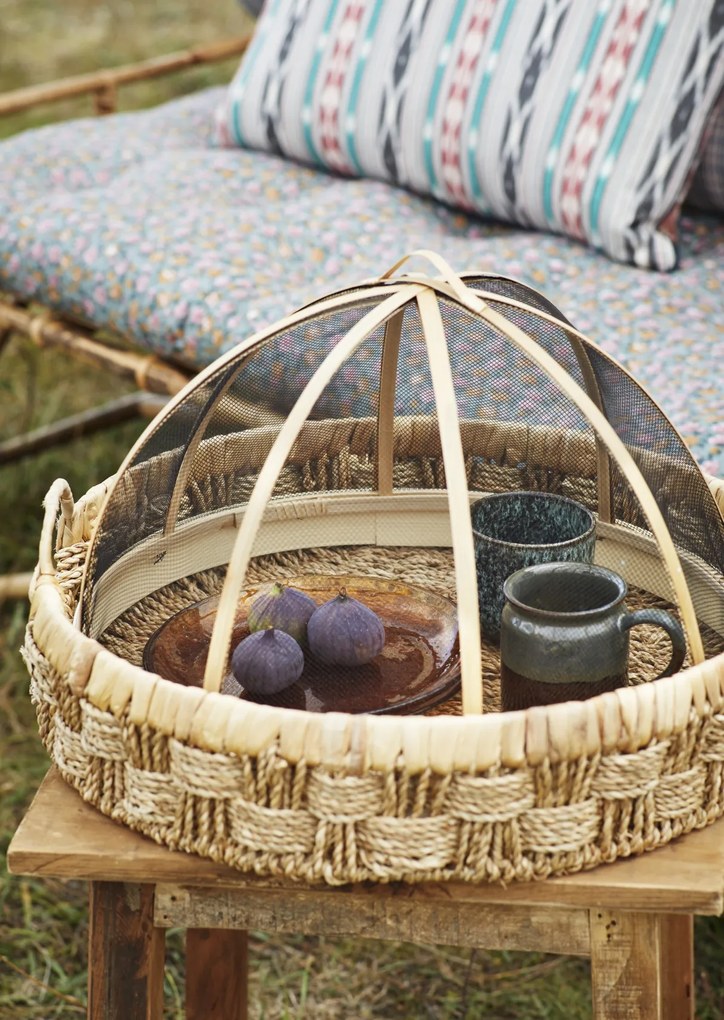 Set 3 tăvi rotunde din iarbă de mare și zambilă de apă, D38–57 cm, „Nassa"