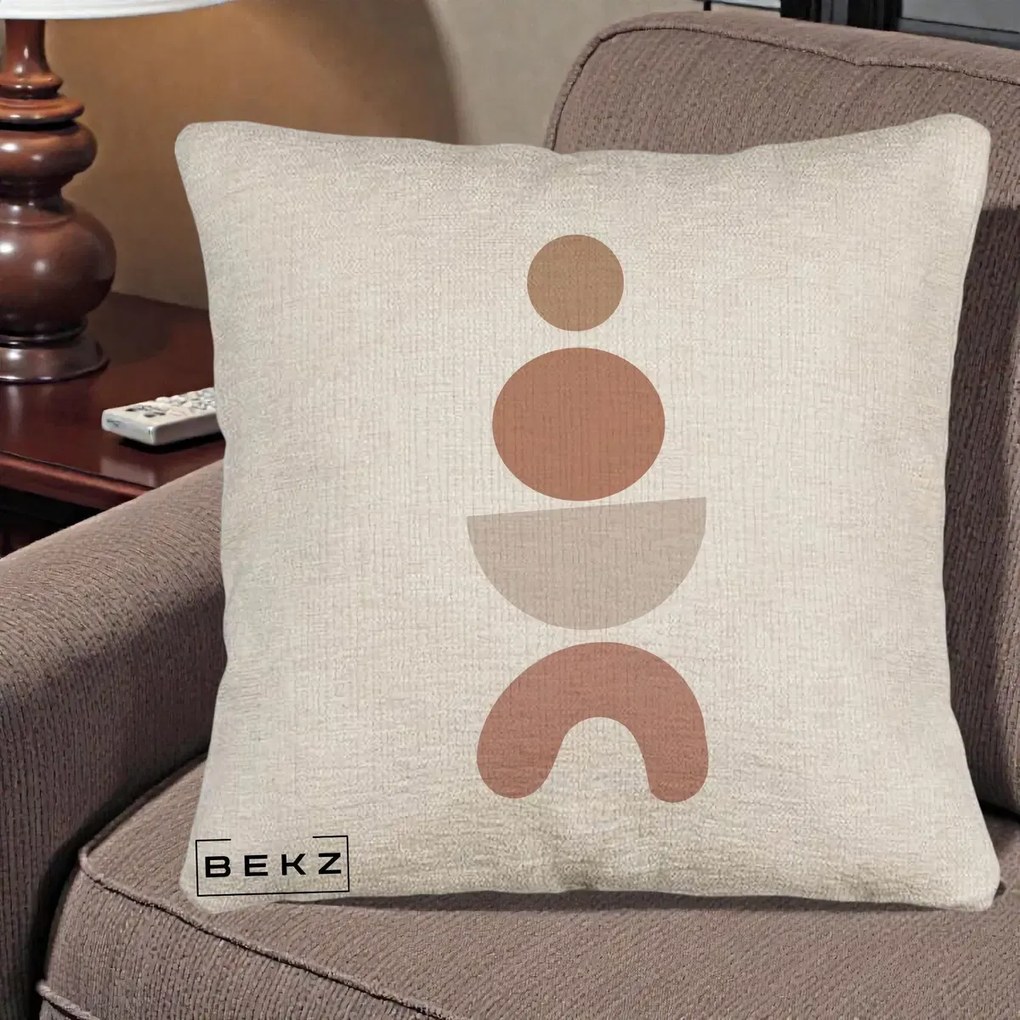 Perna Decorativa Geometric Boho Cercuri si Arc, 40x40 cm, Bej Canapea, Husa Detasabila, Perna Inclusa, BEKZ®