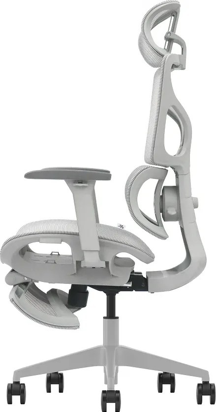 VERTEX PRO – Scaun Ergonomic Premium, Suport Lombar Dublu cu arc și reglaj al tensiunii, Cotiere 3D, Tetieră reglabilă, Șezut Glisant, Suport pentru picioare extensibil, Gri