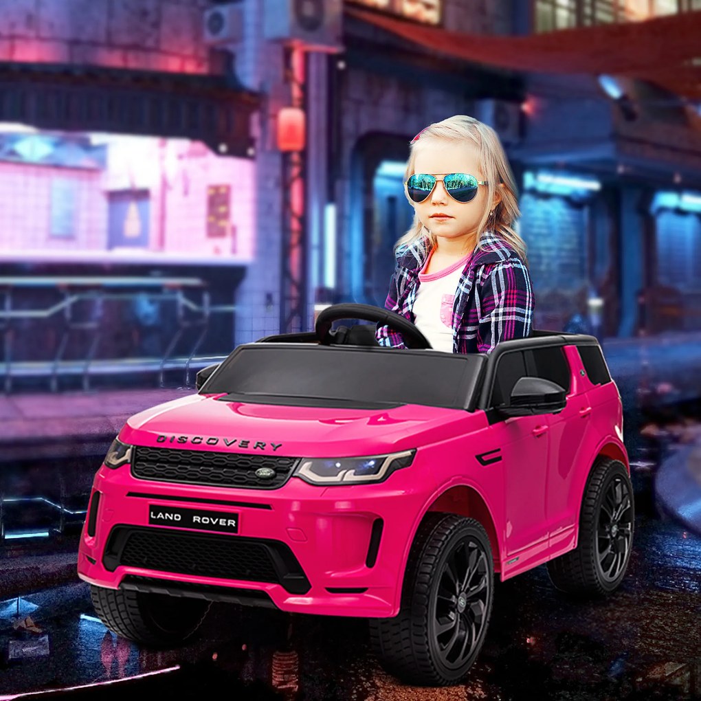 AIYAPLAY Mașină Electrică Copii cu Licență Land Rover Discovery, cu Faruri, Claxon și Centură, din Plastic și Metal, 106x65,5x51 cm, Roz | Aosom Romania