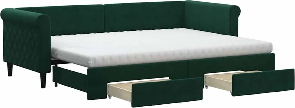 vidaXL Pat de zi cu extensie și sertare verde închis 80x200 cm catifea