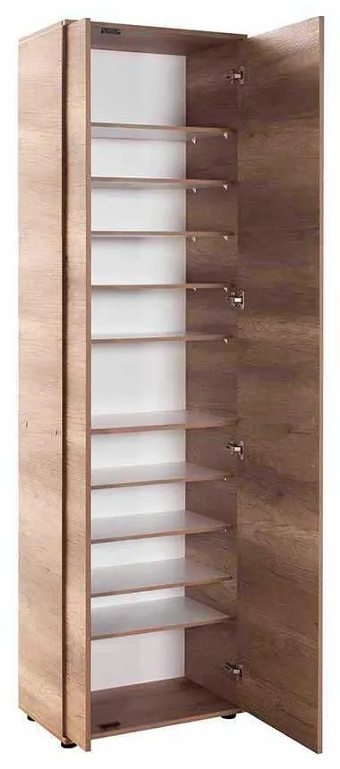 Pantofar Adore Porto XL, 2 usi reversibile cu oglinda, 11 rafturi, capacitate 30-34 perechi, Natur, 60 x 212 x 35 cm