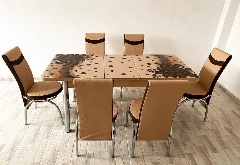 Set masa extensibila 130 / 170 x 80 cm cu 6 scaune, model 1631