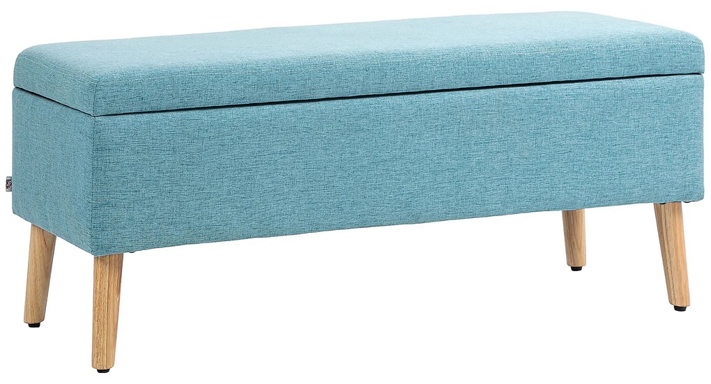 HOMCOM Bancă cu spațiu de depozitare, până la 220 kg, aspect din in, 110x39x45cm, Albastru | Aosom Romania