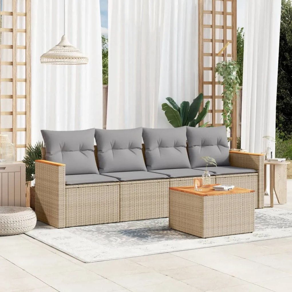 vidaXL Set canapele de grădină cu perne, 5 piese, bej, poliratan
