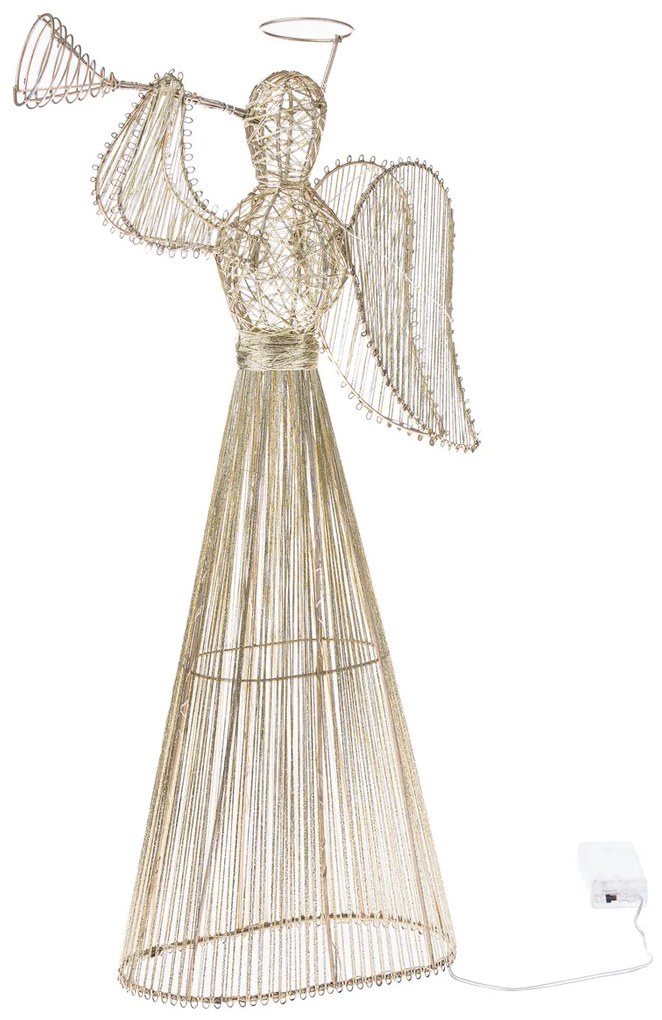 Înger luminos de Crăciun cu trompetă, 53 cm, 40 LED-uri, metal