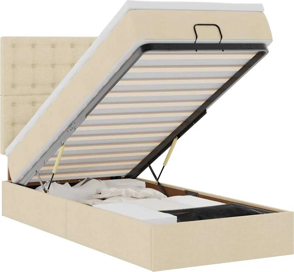 vidaXL Pat otoman cu saltea crem 90x200 cm stofa