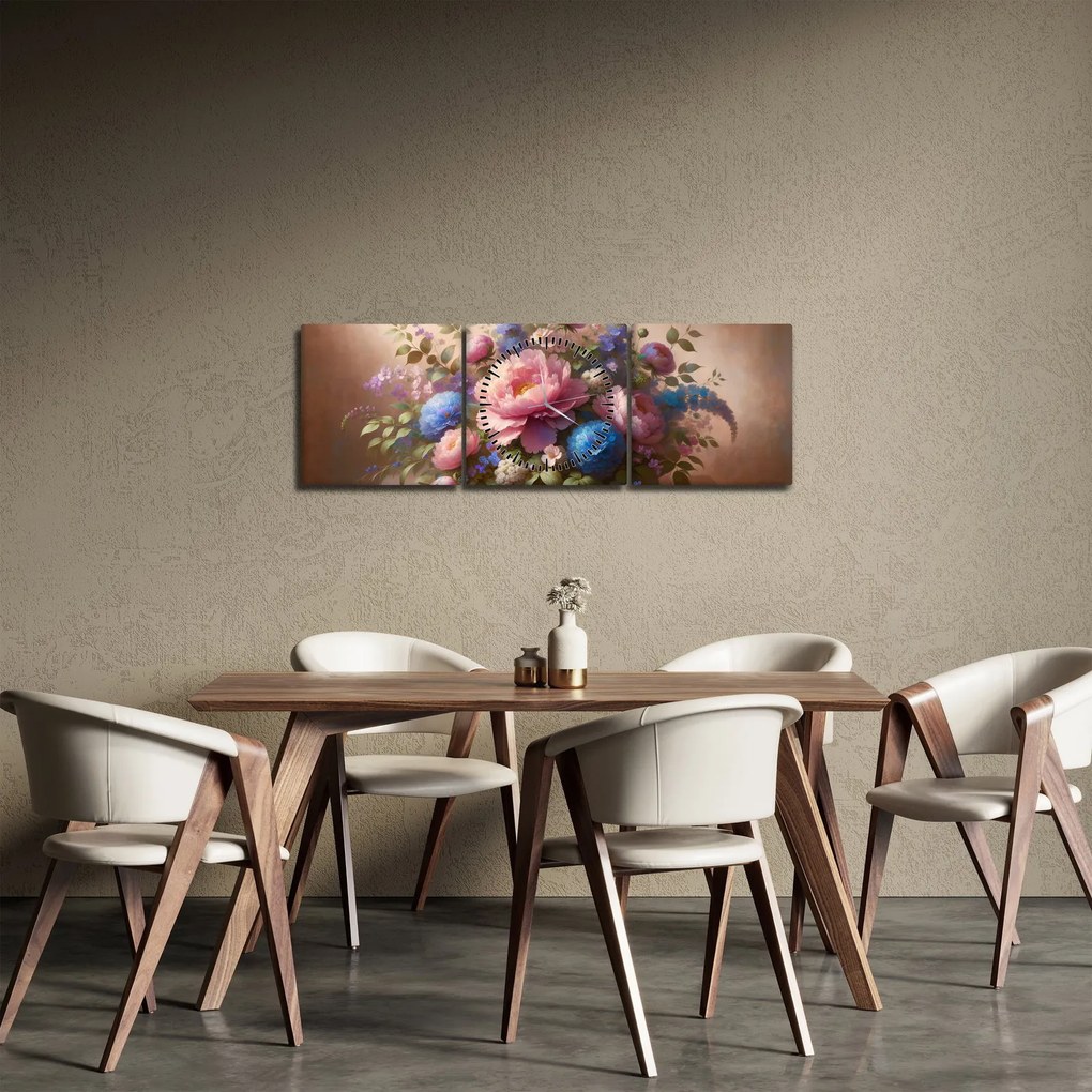 Tablou - Masă plină de flori (cu ceas) (90x30 cm)