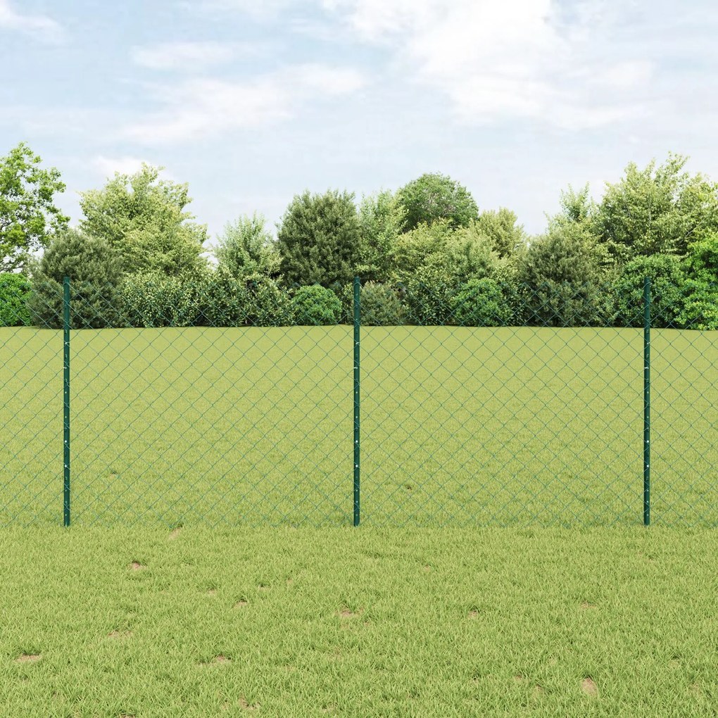 vidaXL Îngrădire cu stâlpi Verde 1 x 25 m Oțel