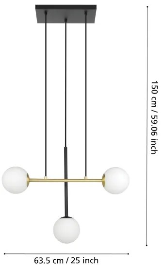 Lustră pe cablu Eglo 390177 PAZ 3xE14/40W/230V auriu/negru