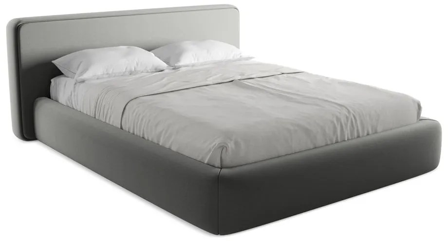 Pat matrimonial gri tapițat cu spațiu de depozitare cu somieră 160x200 cm Kiana – Makamii