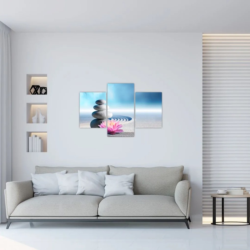 Tablou cu nisip, crin și pietrele spa (90x60 cm)