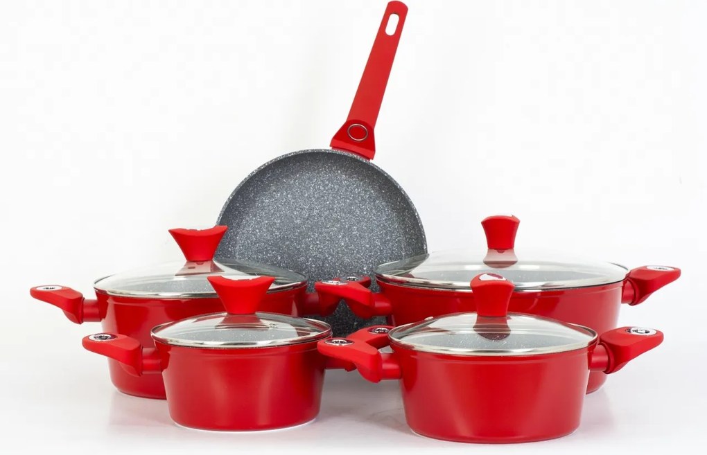 Set oale 9 piese, Zilan ZLN3260, Material aluminiu, Interior granit, Compatibil inductie