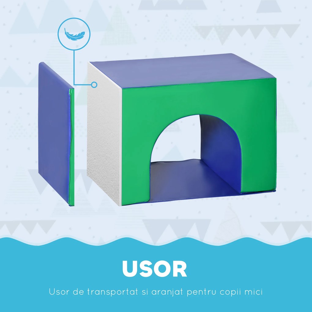 HOMCOM Set de Joc pentru Copii 1-3 Ani cu 7 Blocuri Multicolor în PU și EPE, 170x130x40 cm | Aosom Romania