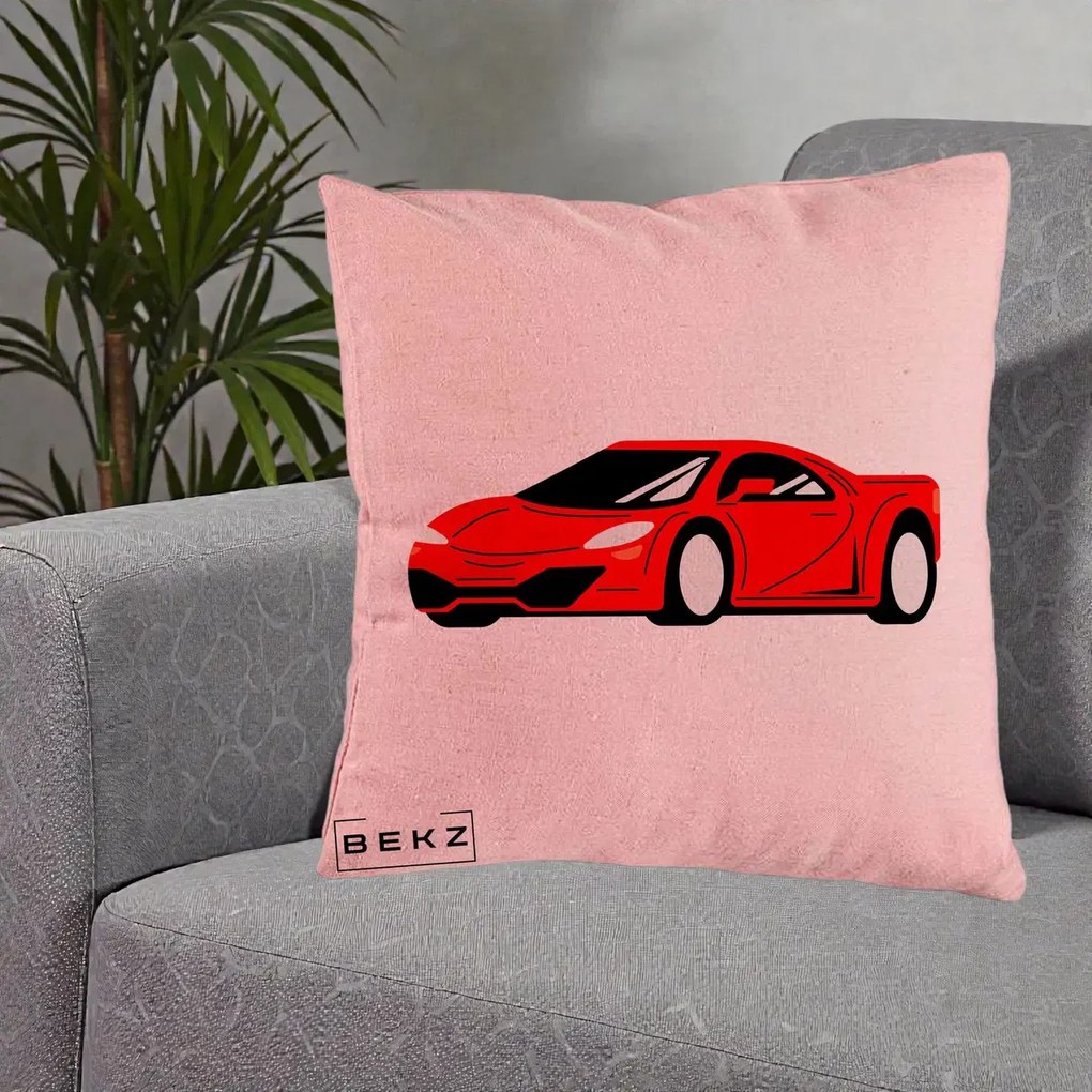 Perna Personalizata Masina Sport Rosie Grafic, 40x40 cm, Roz, Husa Detasabila, Perna Inclusa, BEKZ®