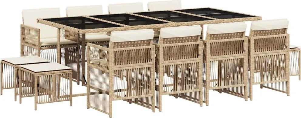 vidaXL Set mobilier de grădină cu perne, 13 piese, bej, poliratan