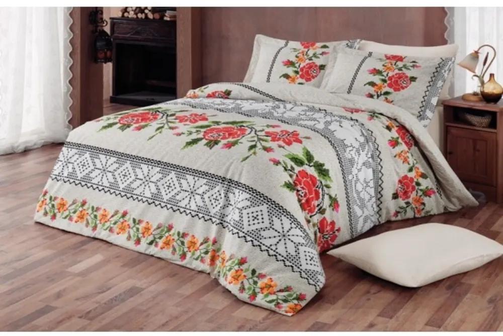 Lenjerie de pat cu husa elastic Oshan din bumbac ranforce, gramaj tesatura 120 g/mp, multicolor