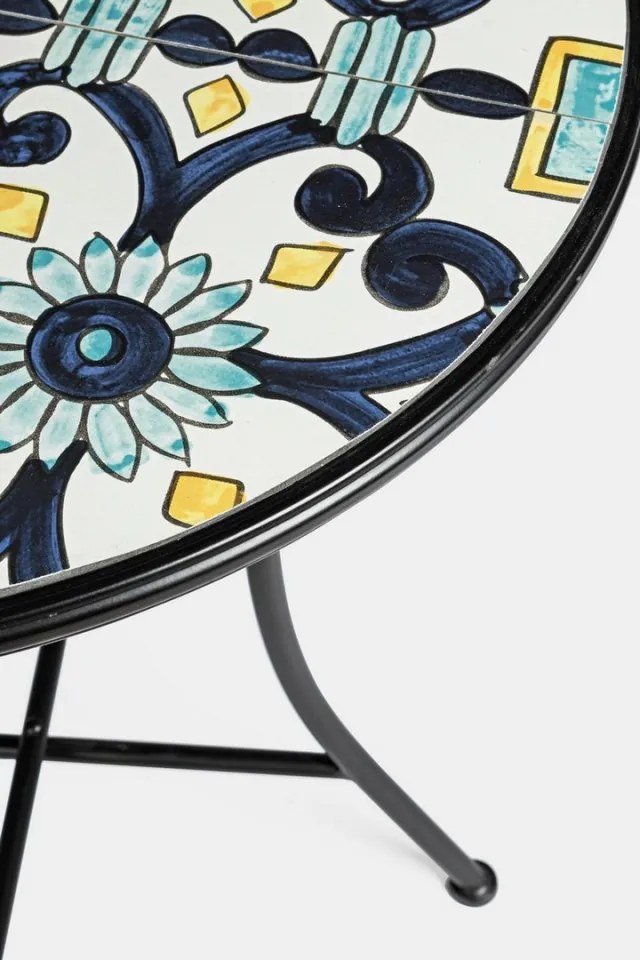 Set masa si scaune pliabile pentru gradina 3 piese multicolor din metal si ceramica, Positano Bizzotto