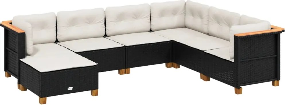 vidaXL Set canapele de grădină cu perne, 7 piese, negru, poliratan
