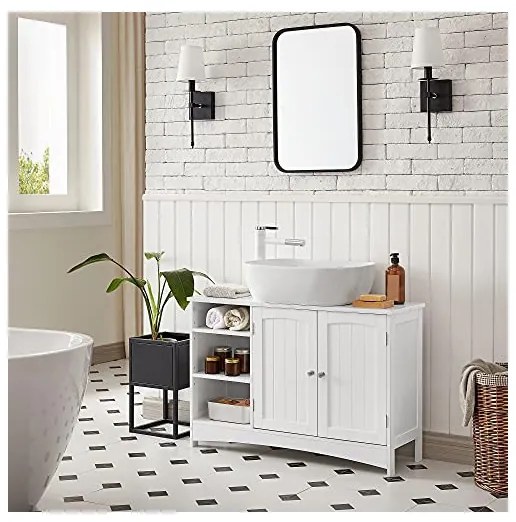 Dulap de depozitare pentru chiuveta, Vasagle, 2 usi, Alb, 90 x 30 x 60 cm