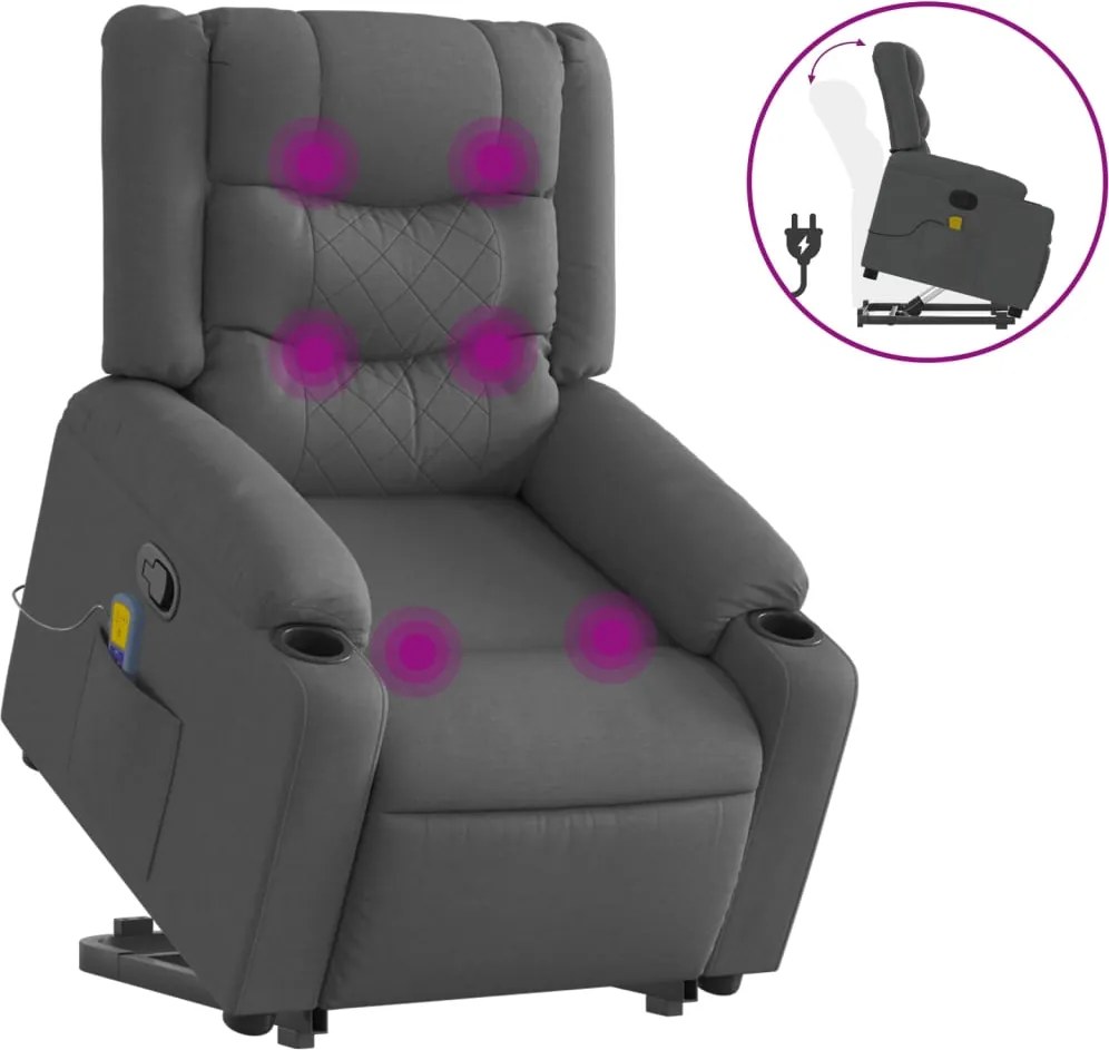 vidaXL Fotoliu de masaj rabatabil cu ridicare, gri închis, textil