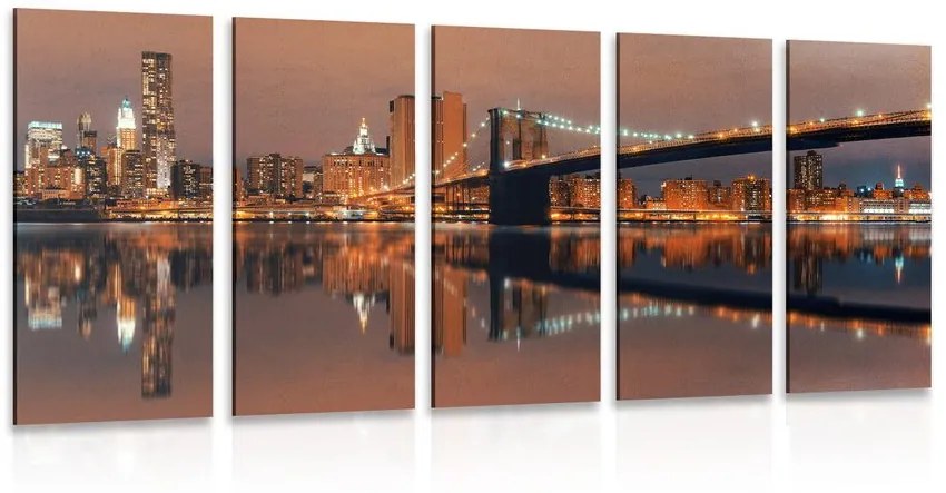Tablou 5-piese reflexie Manhattanului în apă