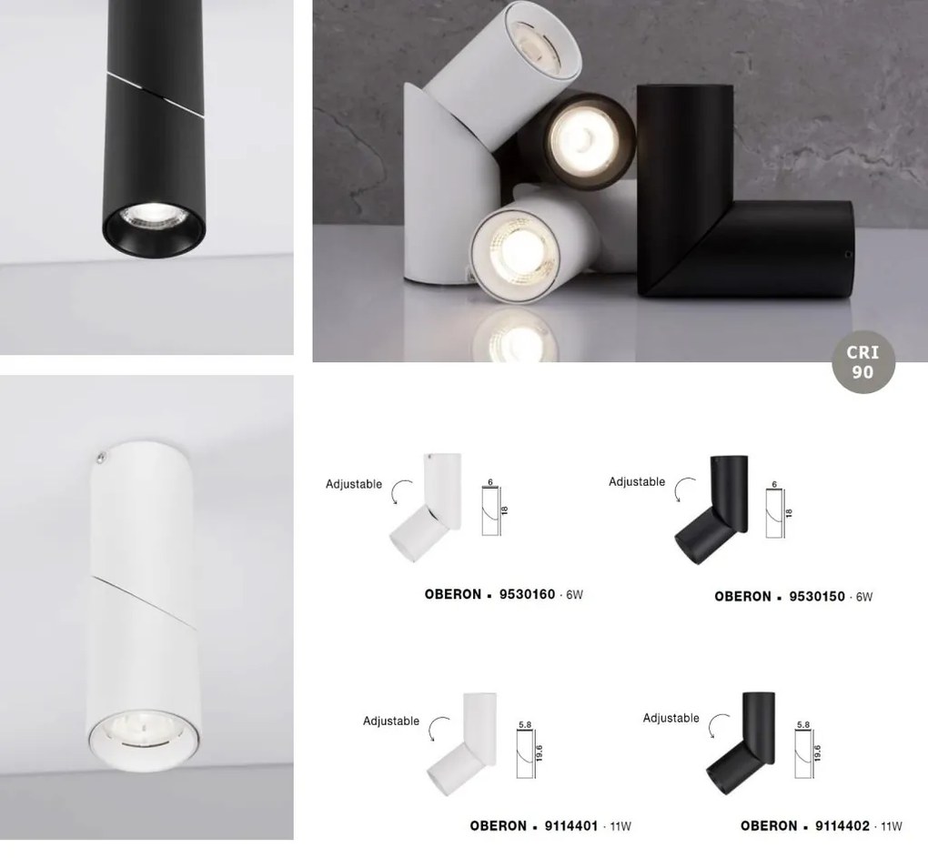 Spot LED aplicat ajustabil OBERON 6W alb