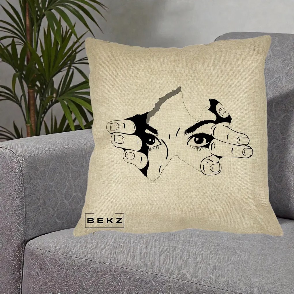 Perna Decorativa Ochi care Rup Suprafata, 40x40 cm, Crem, Husa Detasabila, Perna Inclusa, BEKZ®