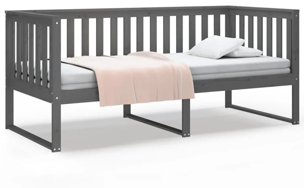 820873 vidaXL Pat de zi, gri, 90x200 cm, lemn masiv de pin