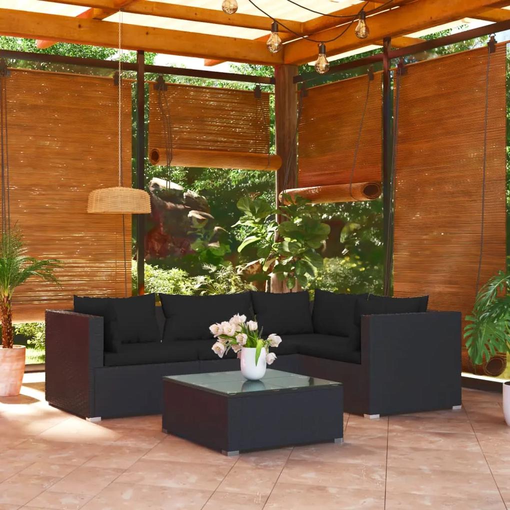 3101680 vidaXL Set mobilier de grădină cu perne, 5 piese, negru, poliratan