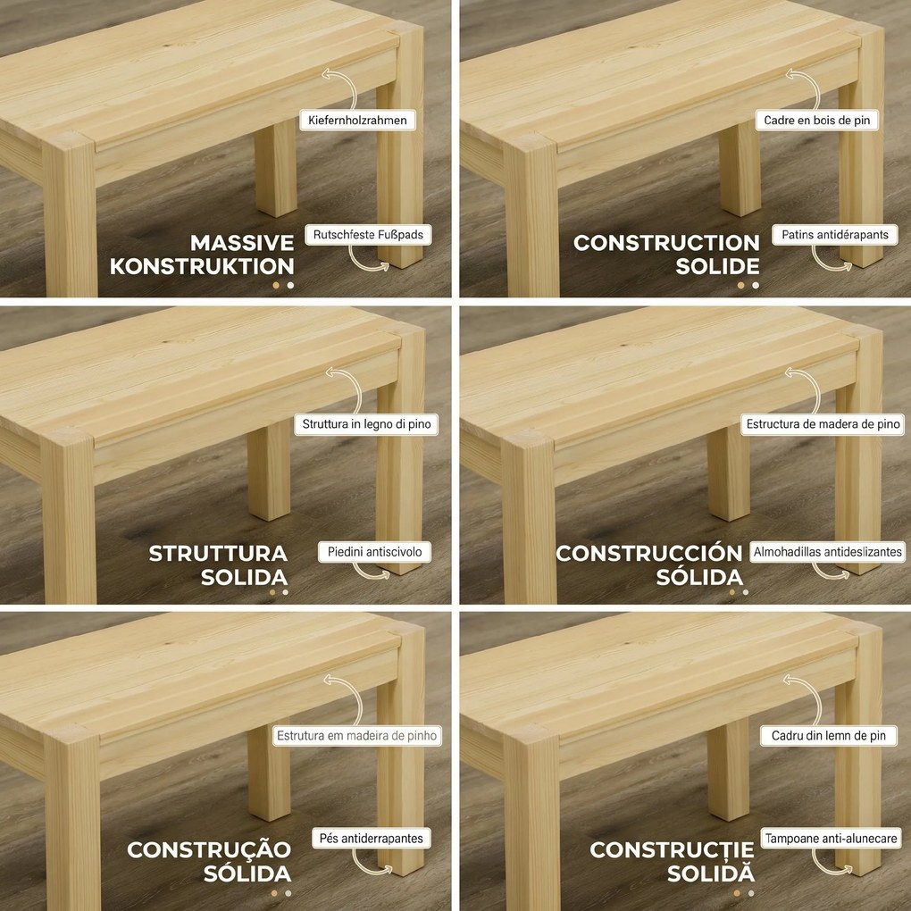 HOMCOM Bancă de Sufragerie din Lemn 150 cm, pentru 3 Persoane, Ideală pentru Bucătărie sau Intrare, Finisaj Natural | Aosom Romania