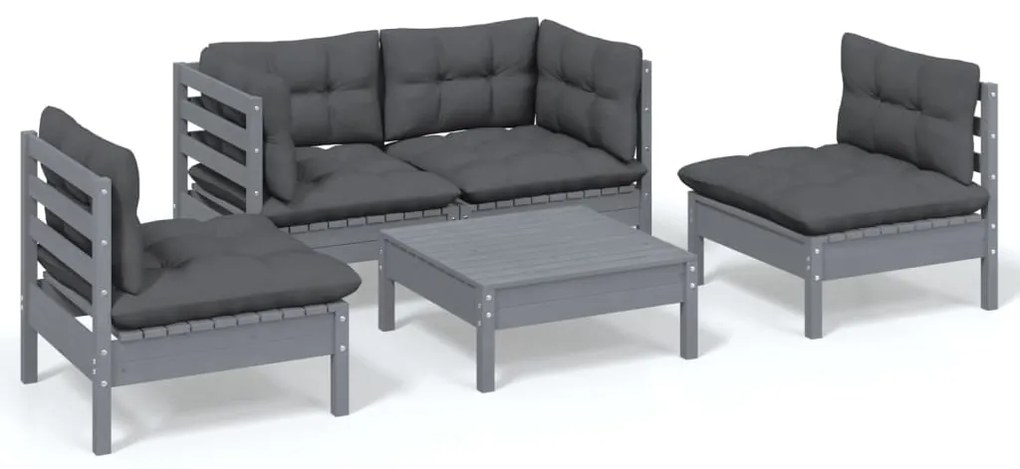 3096180 vidaXL Set mobilier grădină cu perne, 5 piese, lemn masiv de pin