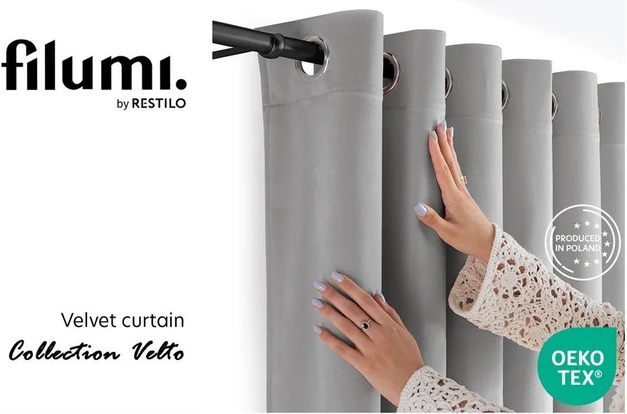 Draperie gri dimout (semi-opacă) din catifea 530x270 cm Velto – Filumi