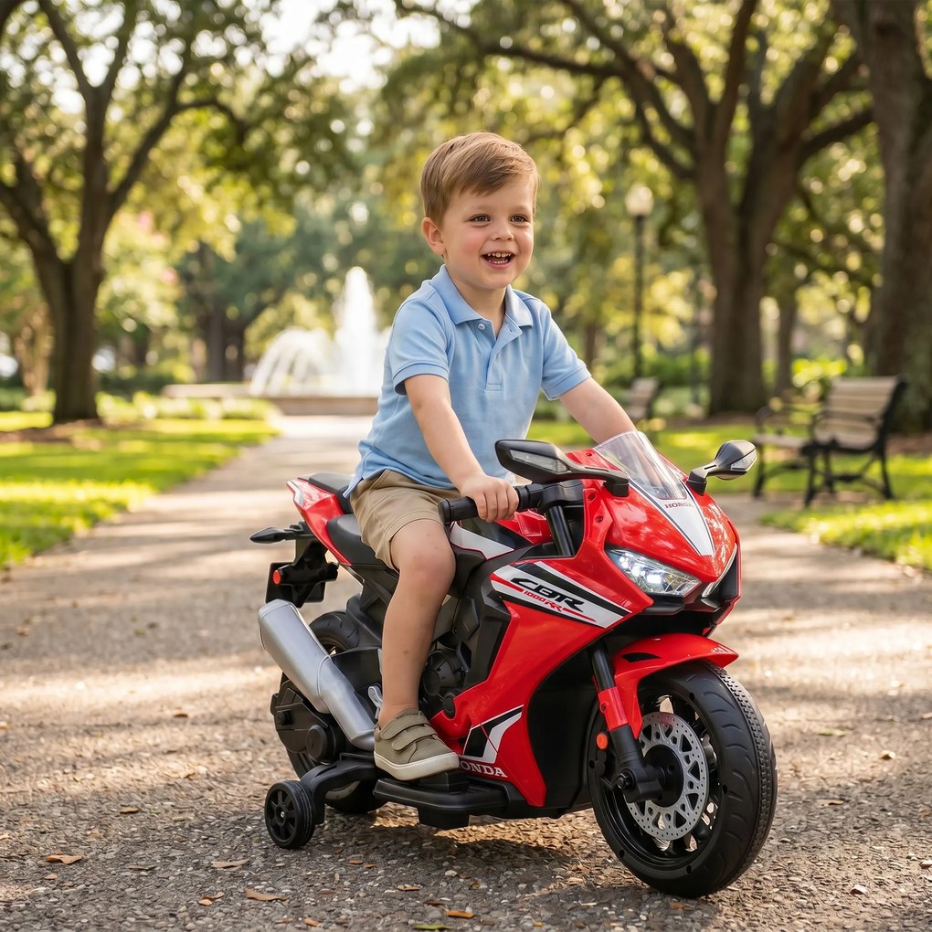 HOMCOM Motocicleta Electrică Copii 6V pentru Copii 3-5 Ani - 30 kg, 3 km/h, Roți și Muzică, 90x44x52 cm, Roșie | Aosom Romania