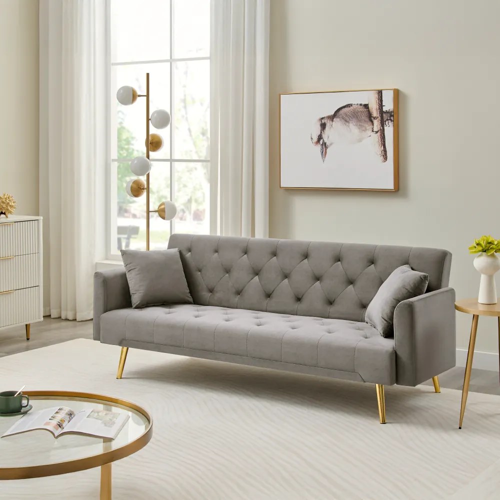 Canapea extensibilă, gri-maroniu Taupe/gold crom-auriu, ALISIA
