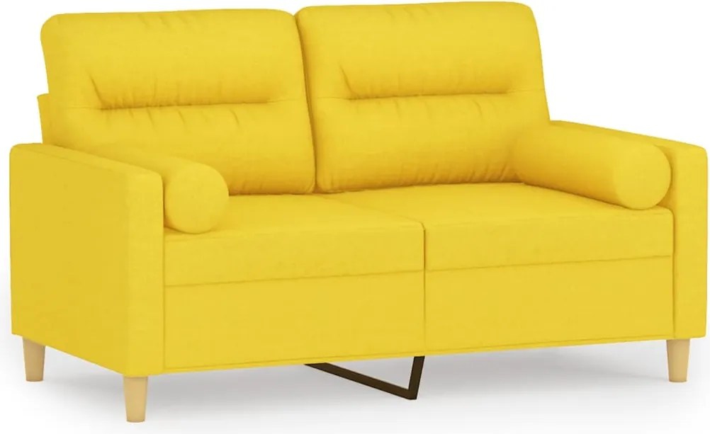 vidaXL Canapea cu 2 locuri cu pernuțe, galben deschis, 120 cm, textil