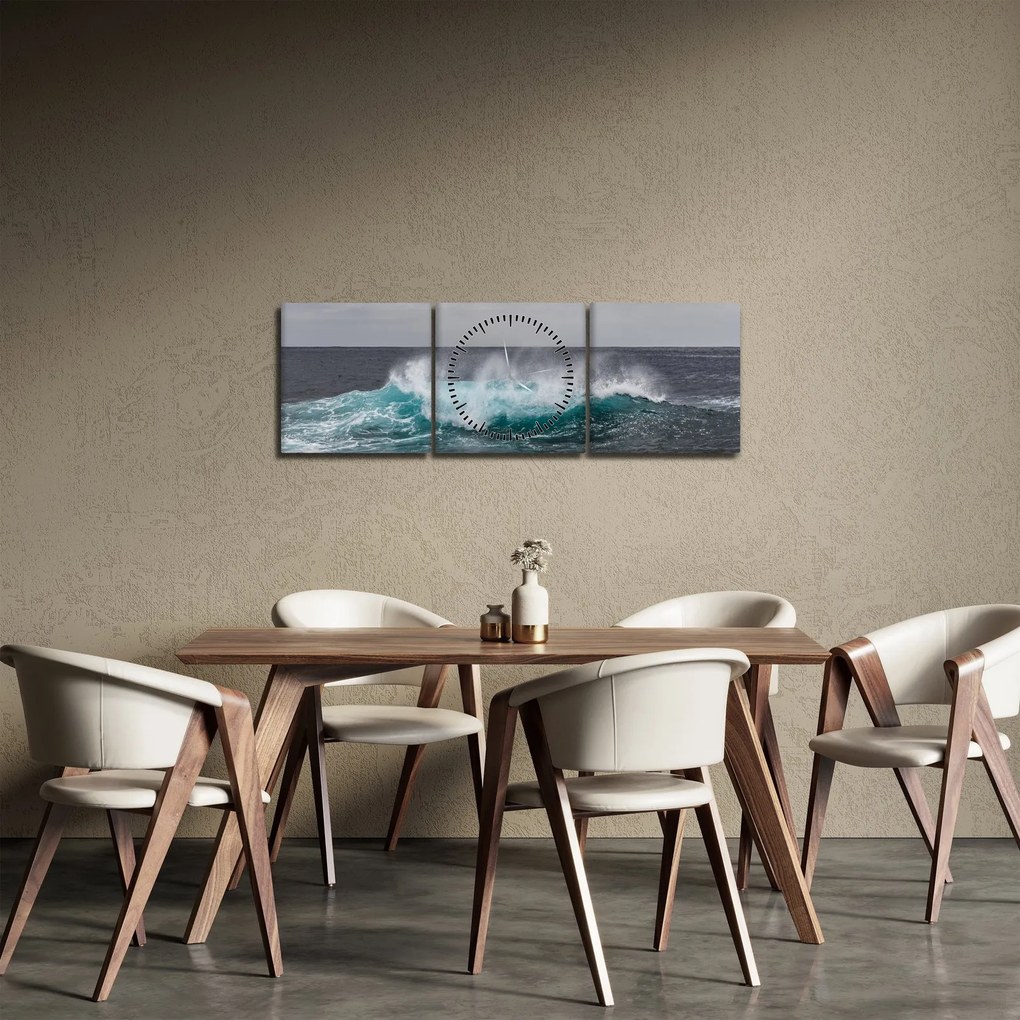 Tablou - Valuri pe ocean (cu ceas) (90x30 cm)