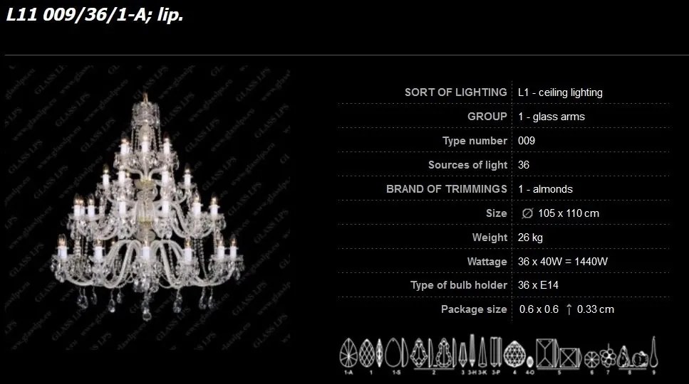 Lustra 36 brate cristal Bohemia L11 009/36/1-A; lip.