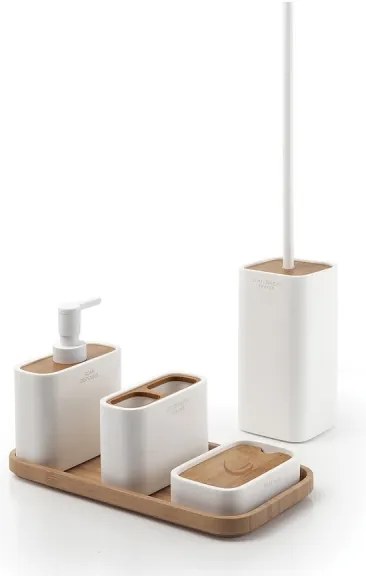 Perie de toaletă autoportantă Gedy NINFEA alb/bambus