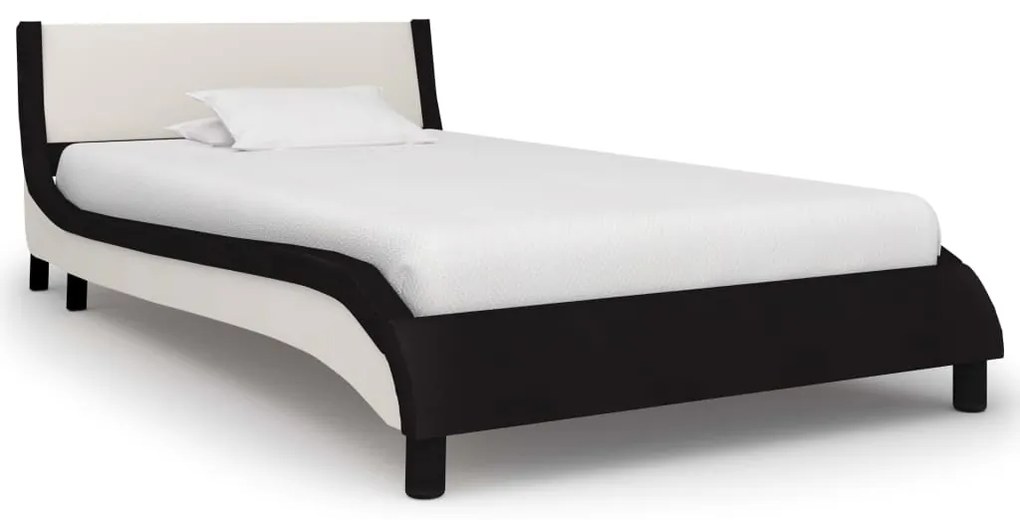 280362 vidaXL Cadru de pat cu LED, negru și alb, 90 x 200 cm, piele ecologică
