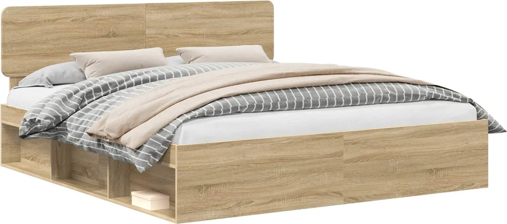 vidaXL Cadru de pat cu headboard Sonoma 180 x 200 cm Lemn de pin masiv