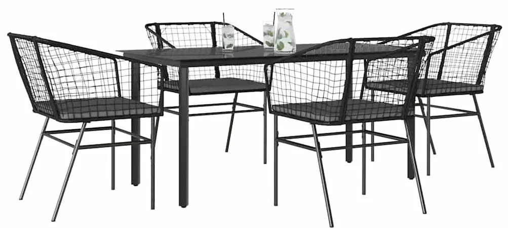vidaXL Set de sufragerie de grădină 5 piese neagră Sticlă Poly Rattan
