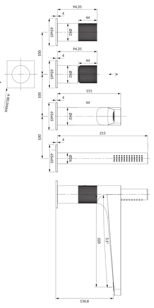 Omnires Contour baterie cada-dus cada cupru CT8032CPB