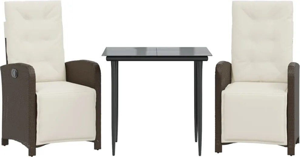 vidaXL Set bistro cu perne, 3 piese, maro, poliratan