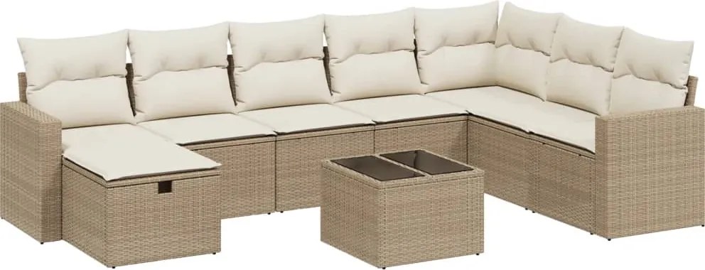 vidaXL Set canapele de grădină, 9 piese, cu perne, bej, poliratan