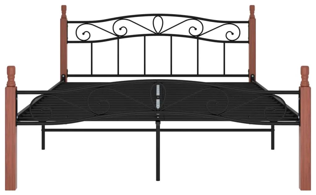 Cadru de pat, negru, 140x200 cm, metal si lemn masiv de stejar Morke gra, 140 x 200 cm