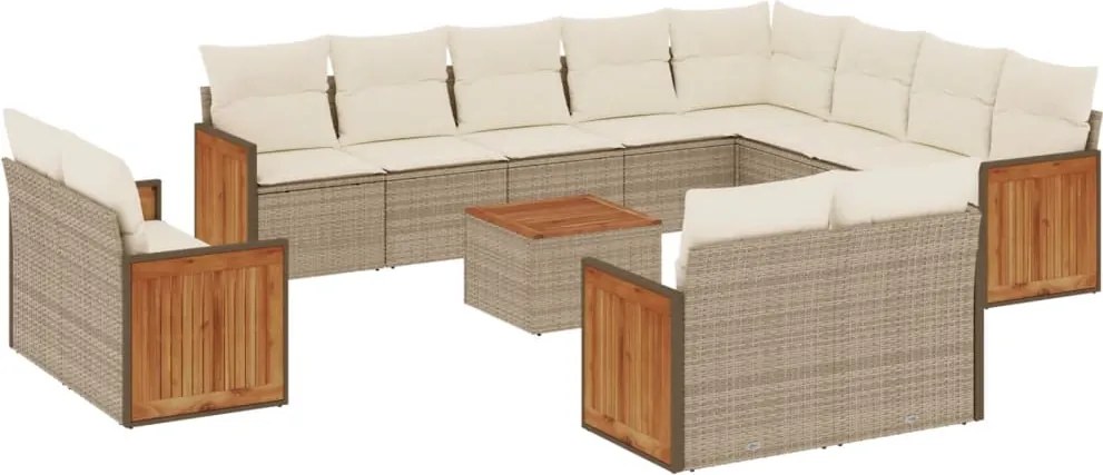 vidaXL Set canapele de grădină, 13 piese, cu perne, bej, poliratan