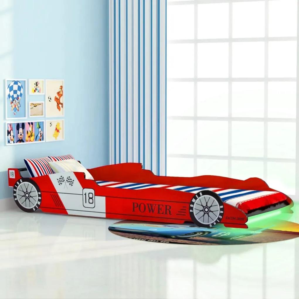 243936 vidaXL Pat pentru copii mașină de curse, cu LED, 90 x 200 cm, roșu